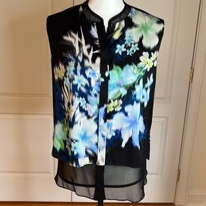 Elie Tahari silk print sleeveless double tier top